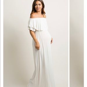 White ruffle maternity dress